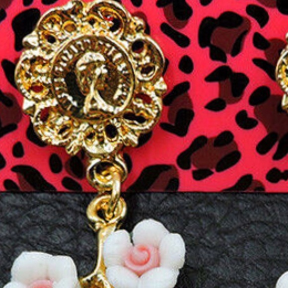 Gold Color Alloy Rhinestone Pearl Flower Pink Drop Jewel earrings Betsey Johnson - Picture 5 of 9
